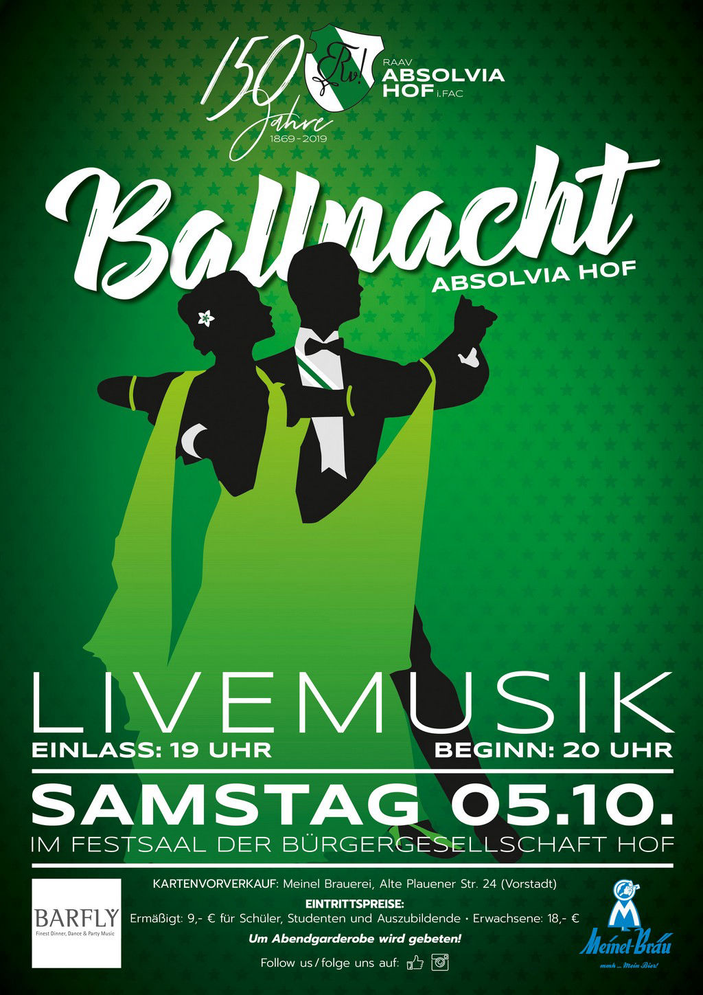 Absolvia Ballnacht 2019 mit Barfly aus Kulmbach am 05.10.2019 in der Bürgergesellschaft Hof